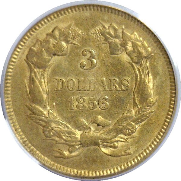 1856.  Three Dollar Gold Coin.  -  PCGS. AU-53. - Image 3