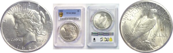 1928.  Peace Dollar. PCGS. MS-62.