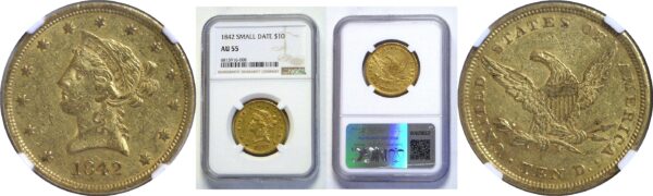 1842. $10 Liberty  -  NGC. AU-55.