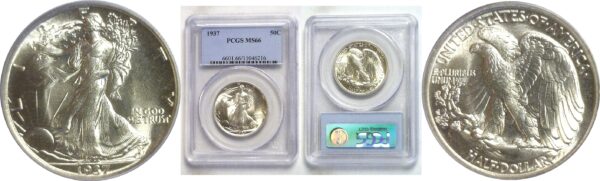 1937.  Walking Liberty Half Dollar.  -  PCGS. MS-66.