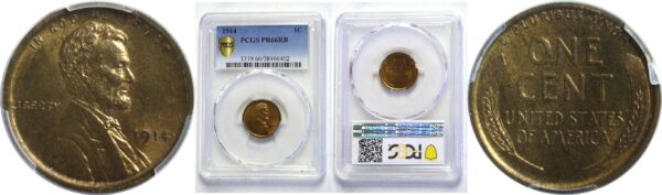 1914  Lincoln Cent.  -  PCGS PR-66. RB.