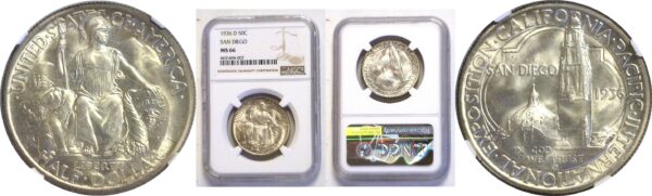 1936-D San Diego Silver Commemorative Half Dollar - NGC. MS-66.