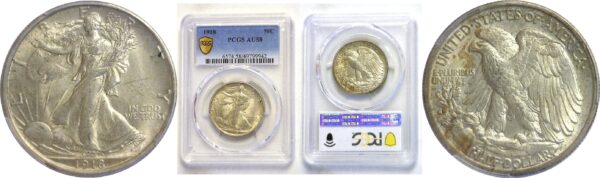 1918  Walking Liberty Half Dollar.  -  PCGS AU-58.