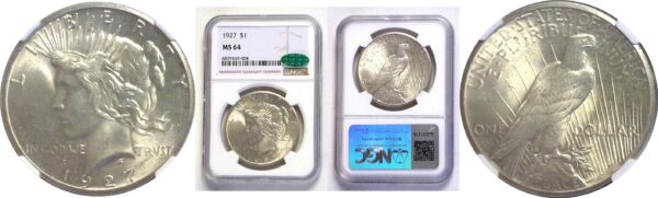 1927.  Peace Dollar. NGC. MS-64. CAC