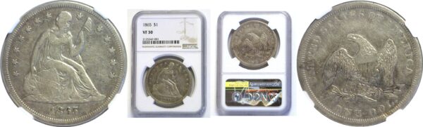 1865.  Seated Liberty Dollar.  -  NGC. VF-30.