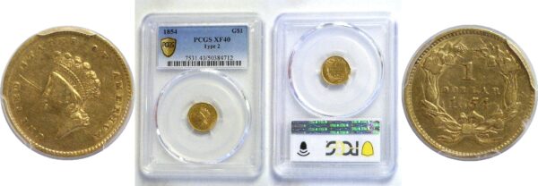 1854.  One Dollar Gold Coin. -  PCGS. XF-40.