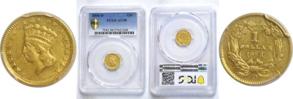 1856-D.  One Dollar Gold Coin. PCGS. AU-50.