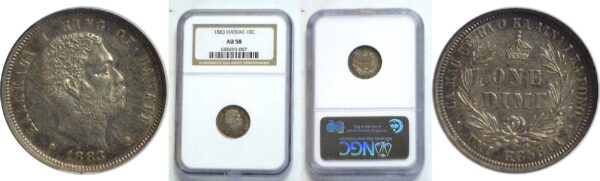 1883.  Hawaiian Dime.  -  NGC. AU-58.