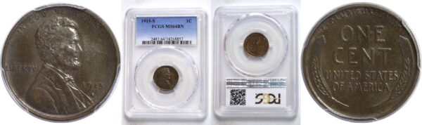 1915-S  Lincoln Cent.  -  PCGS MS-64. BN.