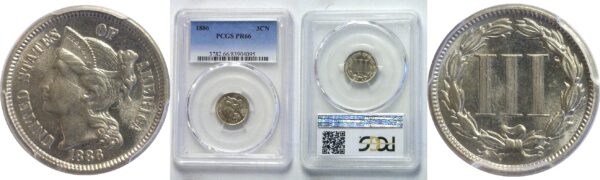 1886  Nickel Three Cent.  -  PCGS PR-66.