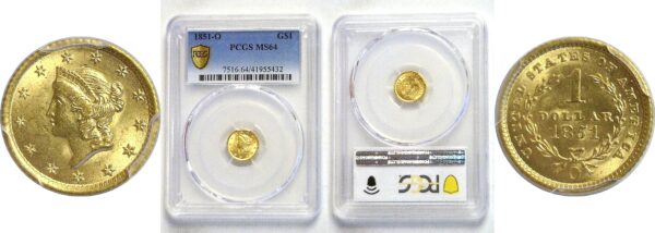 1851-O.  One Dollar Gold Coin.  -  PCGS. MS-64.