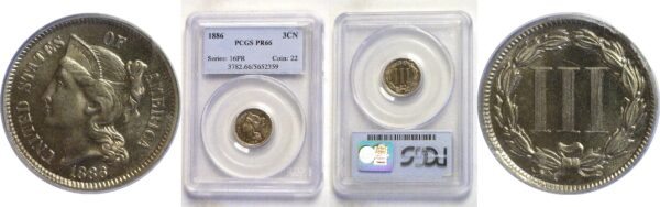 1886.  Nickel Three Cent.  -  PCGS. PR-66.