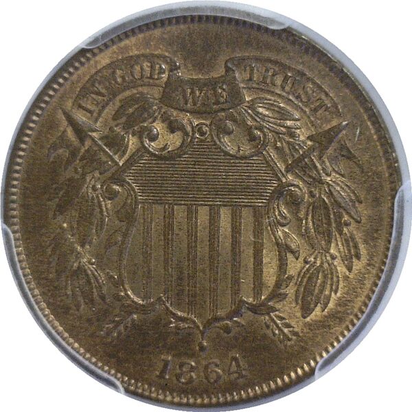 1864 Large Motto Two Cent Piece  -  PCGS MS-65 RB - Image 2