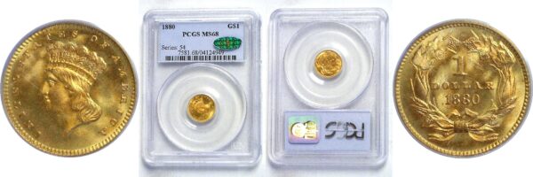 1880.  One Dollar Gold Coin.  -  PCGS. MS-68. CAC
