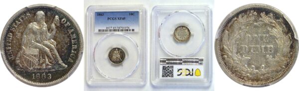 1863.  Seated Liberty Dime.  -  PCGS. XF-45.