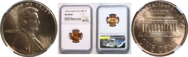 1995 Doubled Die.  Lincoln Cent. NGC. MS-68. RD.