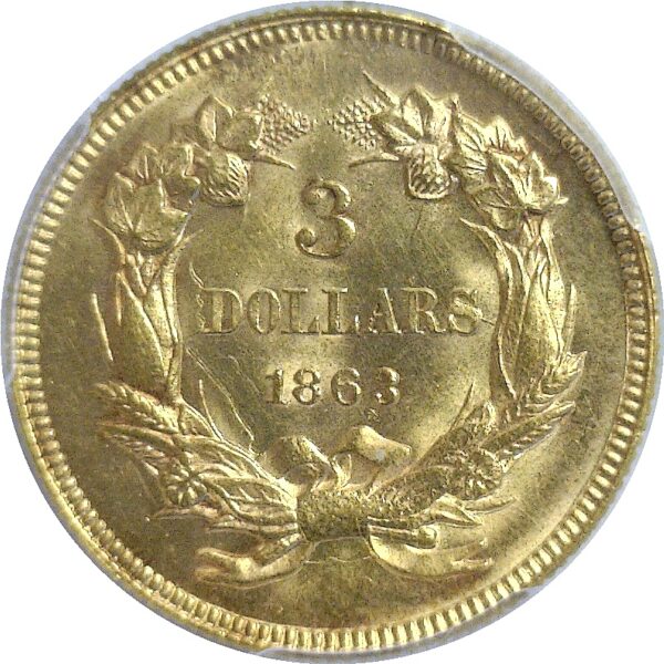 1863 $3 Princess. -  PCGS. MS-64. - Image 3