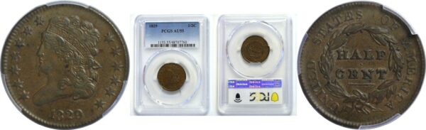 1829 Half Cent   -  PCGS AU-55