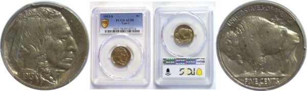1913-S T-2.  Buffalo Nickel.  -  PCGS AU-58.