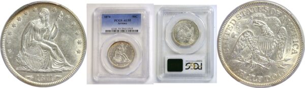 1874 Arrows. Seated Liberty Half Dollar  -  PCGS AU-55