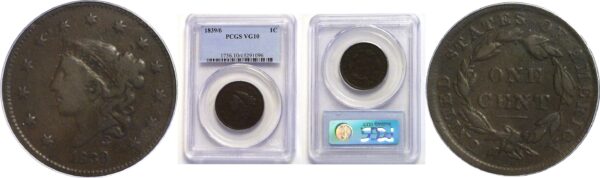 1839/6 Large Cent  -  PCGS VG-10