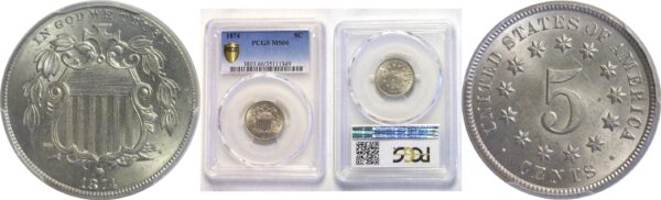 1874.  Shield Nickel.  -  PCGS. MS-66.