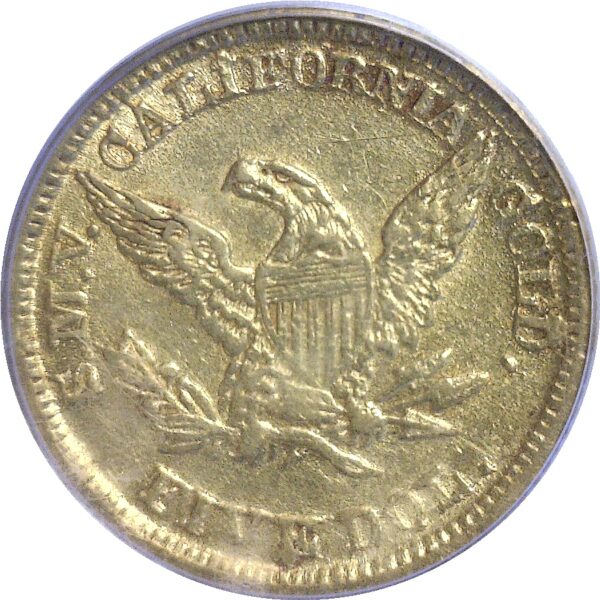 1849  Moffat $5 -  PCGS. AU-55. - Image 3
