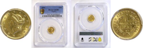 1854 T-1 Gold Dollar  PCGS AU-58