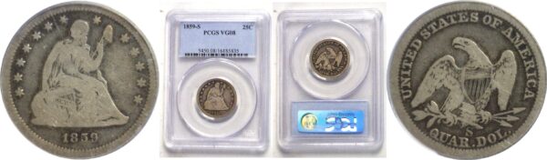 1859-S  Seated Liberty Quarter.  -   PCGS. VG-8.