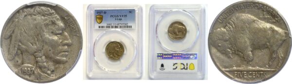 1937-D 3 legs  Buffalo Nickel.  - PCGS. VF-35.