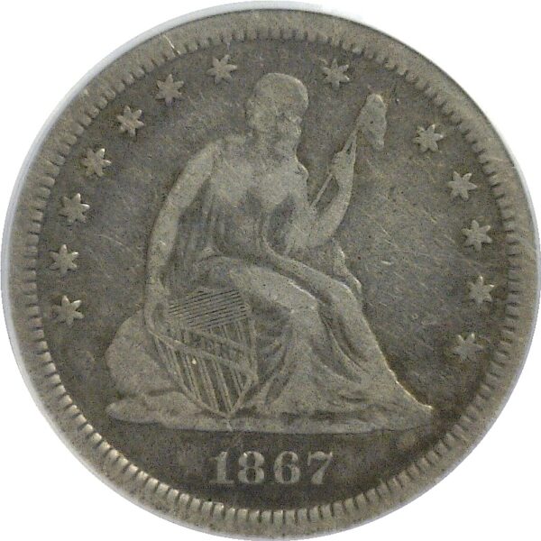 1867-S.  Seated Liberty Quarter. PCGS. F-15. - Image 2