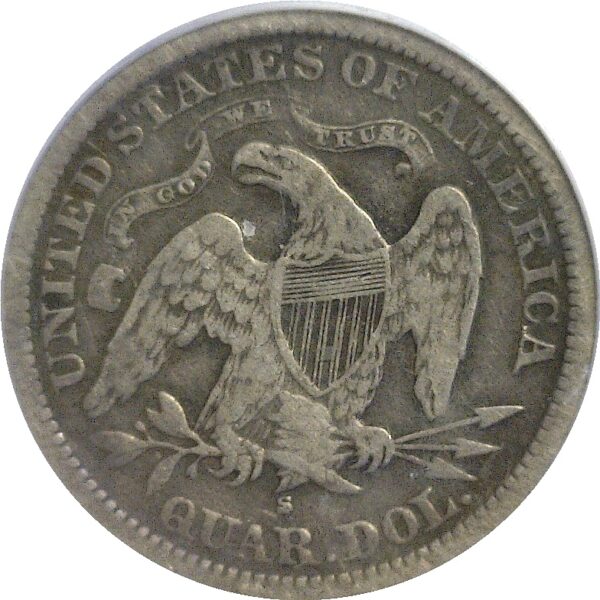 1867-S.  Seated Liberty Quarter. PCGS. F-15. - Image 3