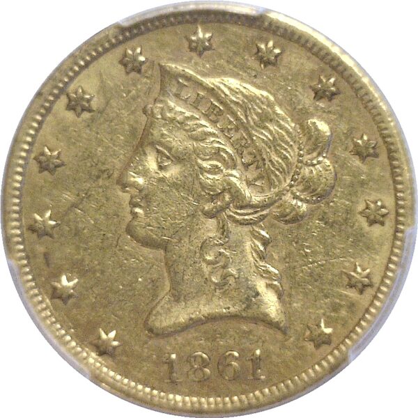 1861-S.  Ten Dollar Gold Coin. PCGS. AU-55. - Image 2