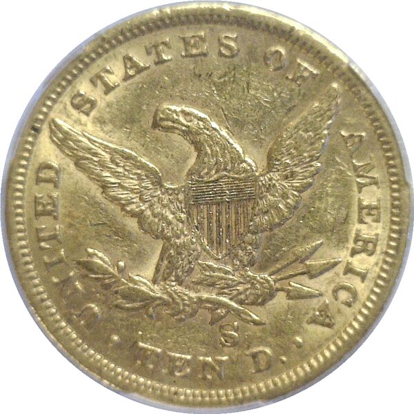 1861-S.  Ten Dollar Gold Coin. PCGS. AU-55. - Image 3