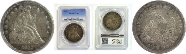 1843 Seated Liberty Dollar.  -   PCGS XF-40