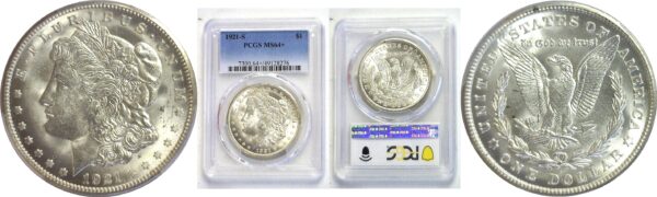 1921-S  Morgan Dollar.  -  PCGS MS-64+.