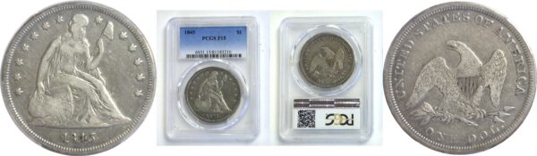 1845 Seated Liberty Dollar.  -    PCGS F-15