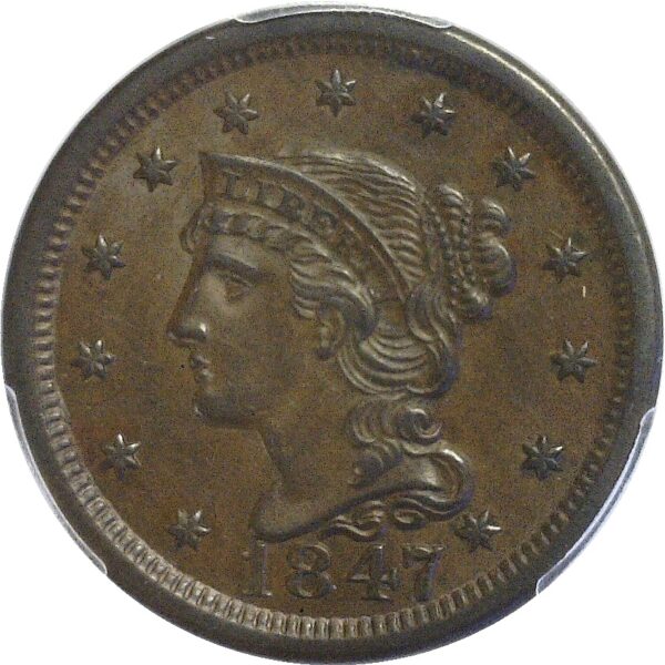 1847 Large Cent. -  PCGS MS-62 BN - Image 2