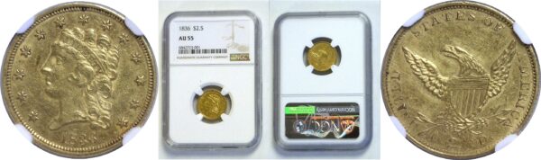 1836 $2 1/2 Classic  -  NGC. AU-55.