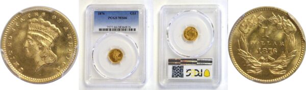 1876 One Dollar Gold Coin   -   PCGS MS-66