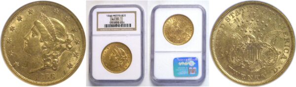 1866 $20 Liberty. -  NGC. AU-55.