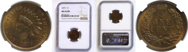 1875 Indian Head Cent  -  NGC MS-62 RB