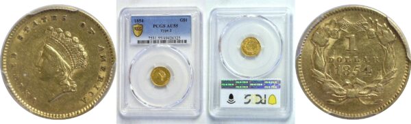 1854.  One Dollar Gold Coin. PCGS. AU-55.