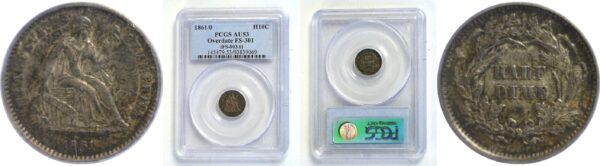 1861/0 Seated Liberty Half Dime.  -   PCGS AU-53