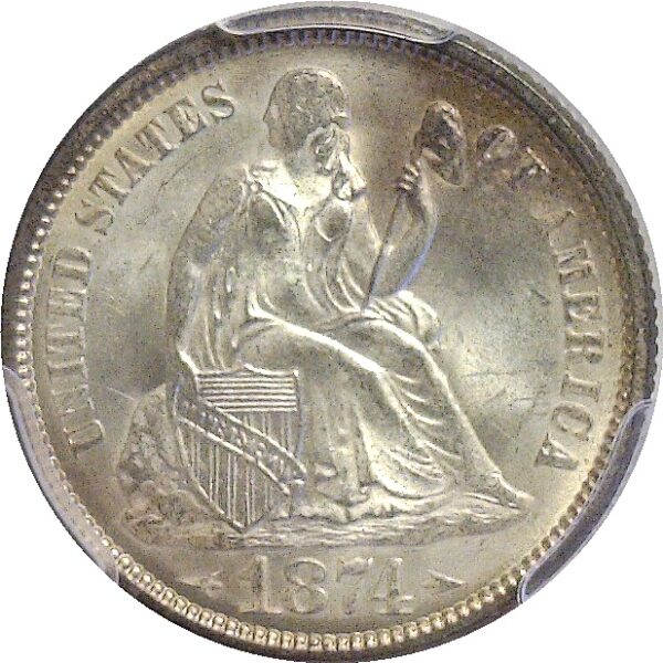 1874  Seated Liberty Dime.  -  PCGS. MS-66+. - Image 2