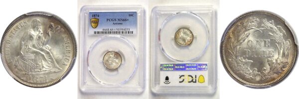 1874  Seated Liberty Dime.  -  PCGS. MS-66+.
