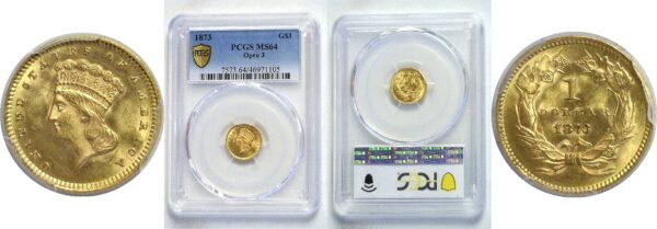 1873.  One Dollar Gold Coin.  -  PCGS. MS-64.