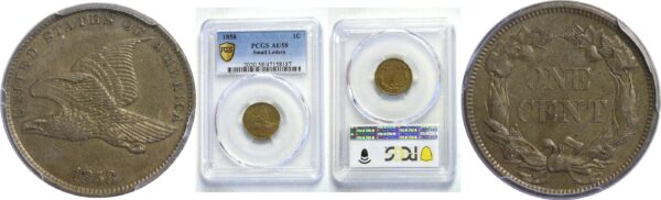 1858-SL . Flying Eagle Cent  -  PCGS. AU-58.