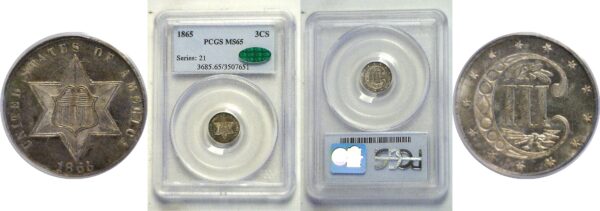 1865 Silver Three Cent. -  PCGS MS-65. CAC