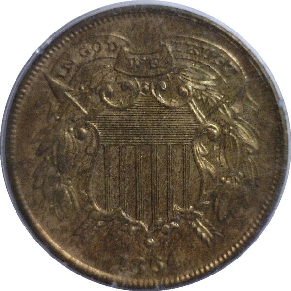 1864 Small Motto. Two Cent Piece.   -   PCGS MS-64 RB. CAC - Image 2